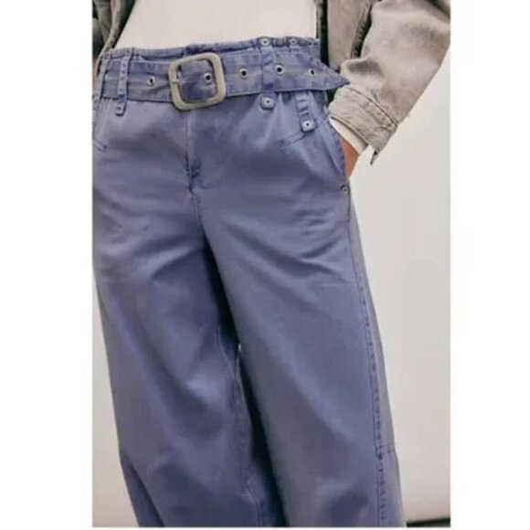 Free People Pants - NEW FREE PEOPLE SLOANE BELTED PANTS WIDE LEG BLUE TOPAZ MEDIUM